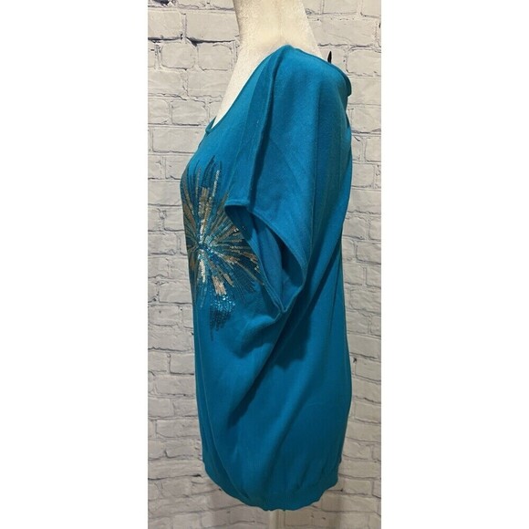 INC International Concepts Women's Blue Floral Sequin Knit Top Size XL - Picture 4 of 7